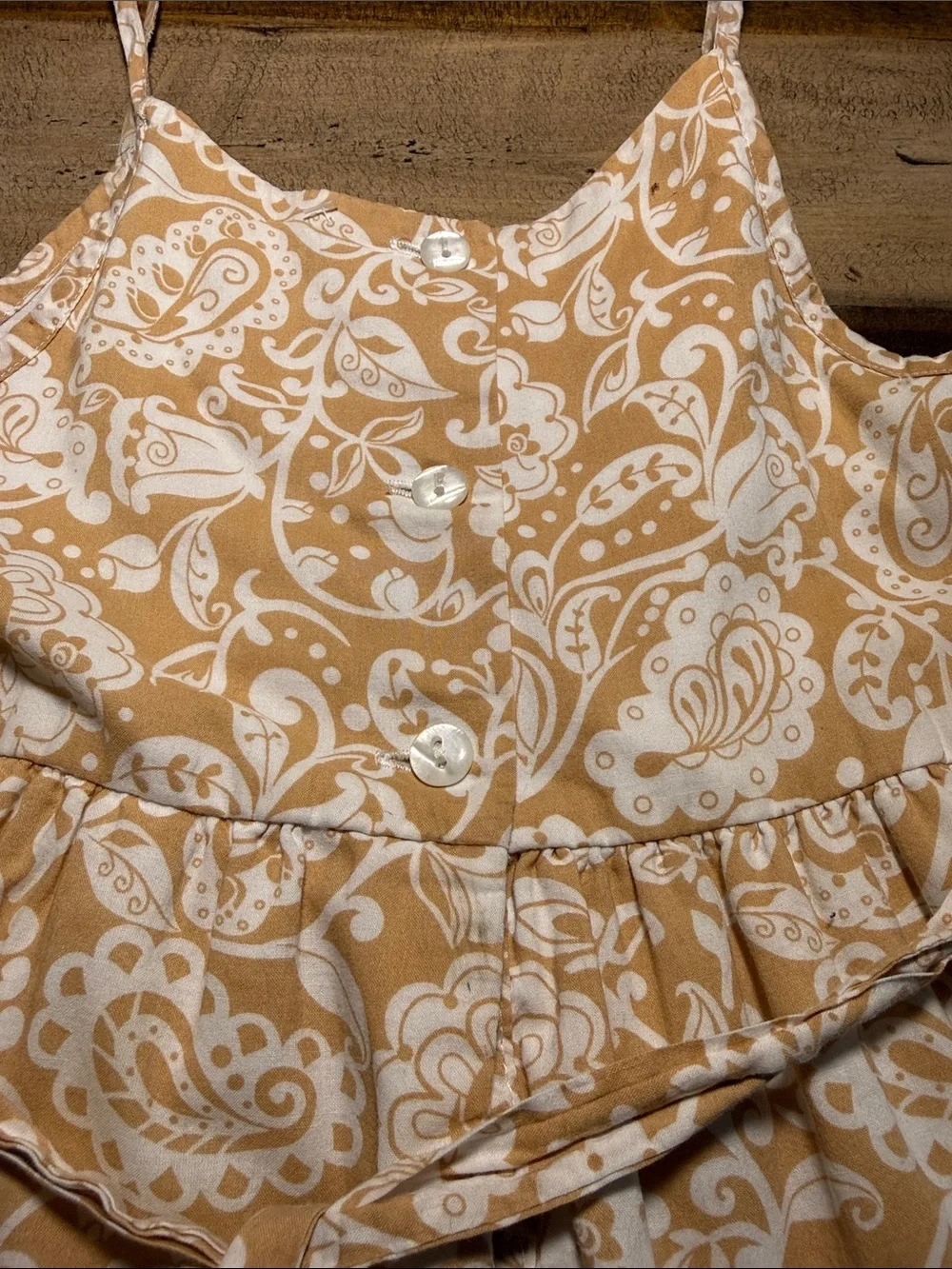 Toddler Girl Dress Tan & White